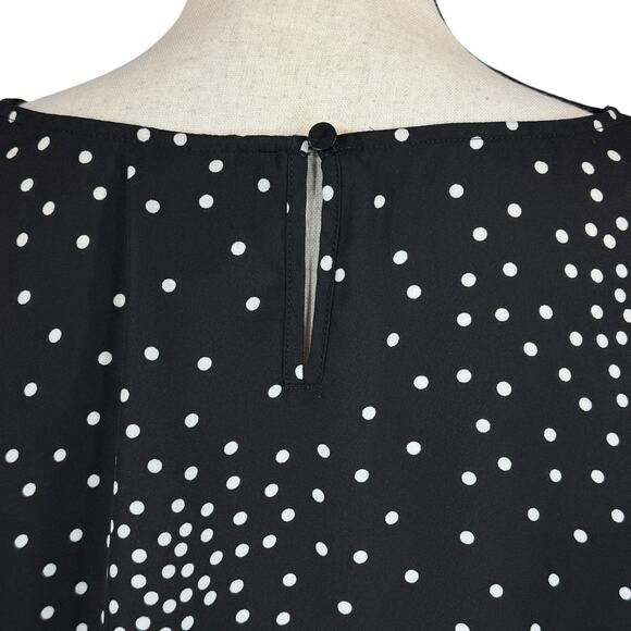 Worthington X-Large Top Polka Dot Long Flared Sleeves Keyhole Semi-Sheer Black - Picture 7 of 10